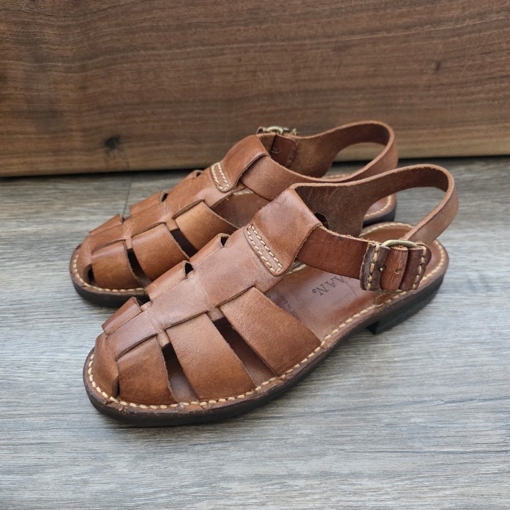 Cole Haan F2001 Vintage Brown Leather Woven Fisherman Sandals Size 5½B